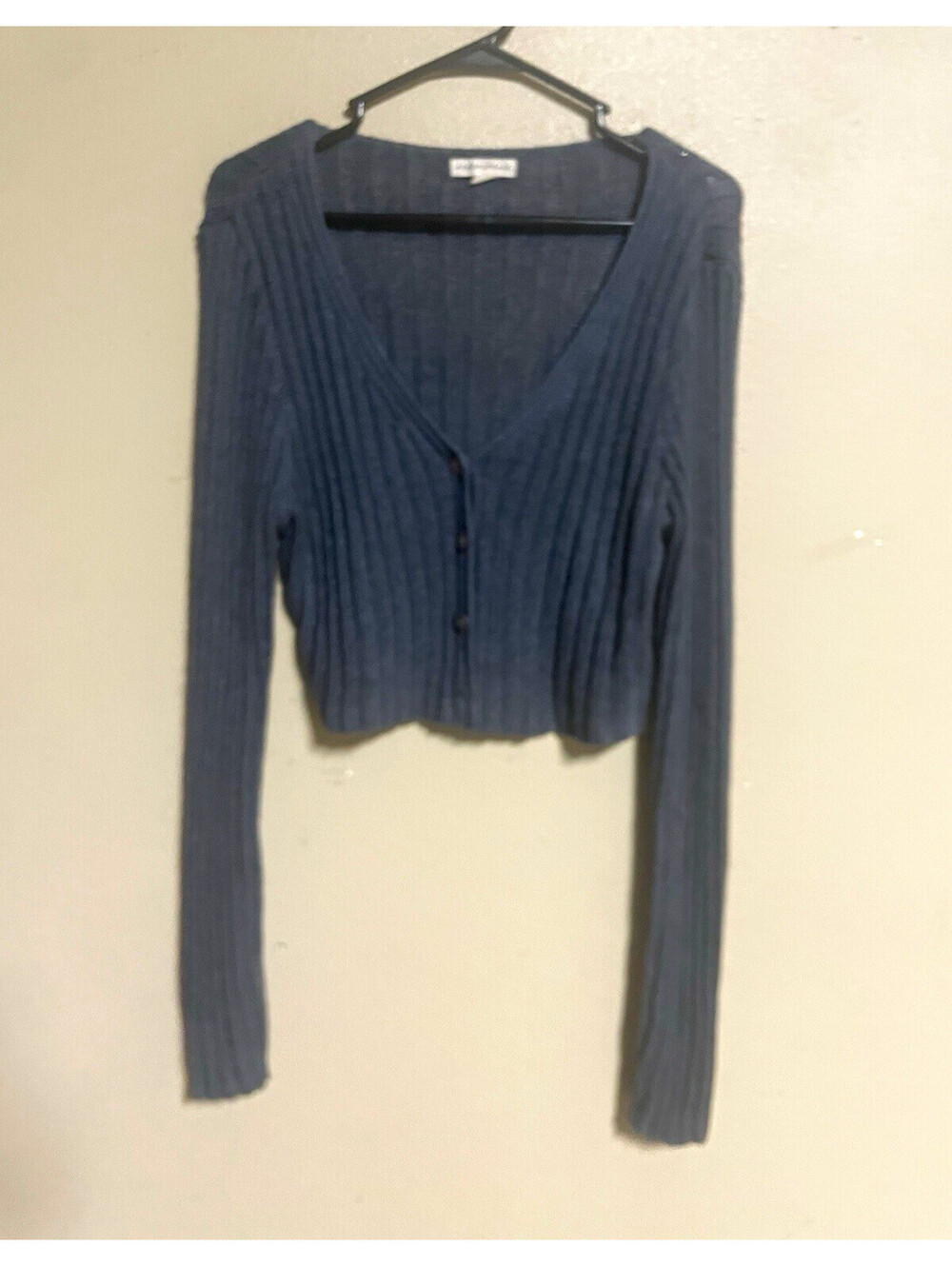 Aeropostale sweater women XL Gray ribbed knit V-neck button front cropped